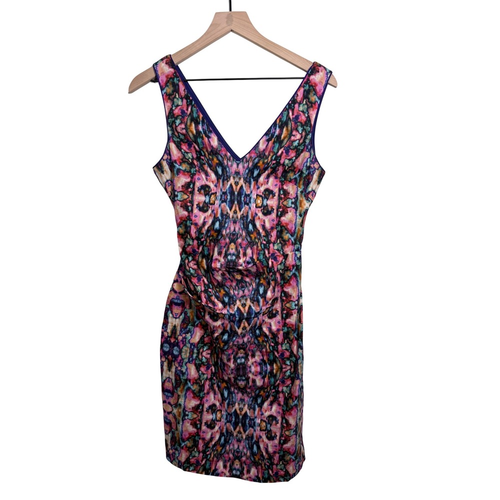 Nicole Miller Artelier Abstract Linen Blend Ruched Sheath Dress